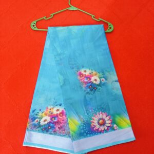 Multicolor Digital Print Sky Blue Saree – ডিজিটাল প্রিন্ট শাড়ী – পূজার শাড়ি কালেকশন