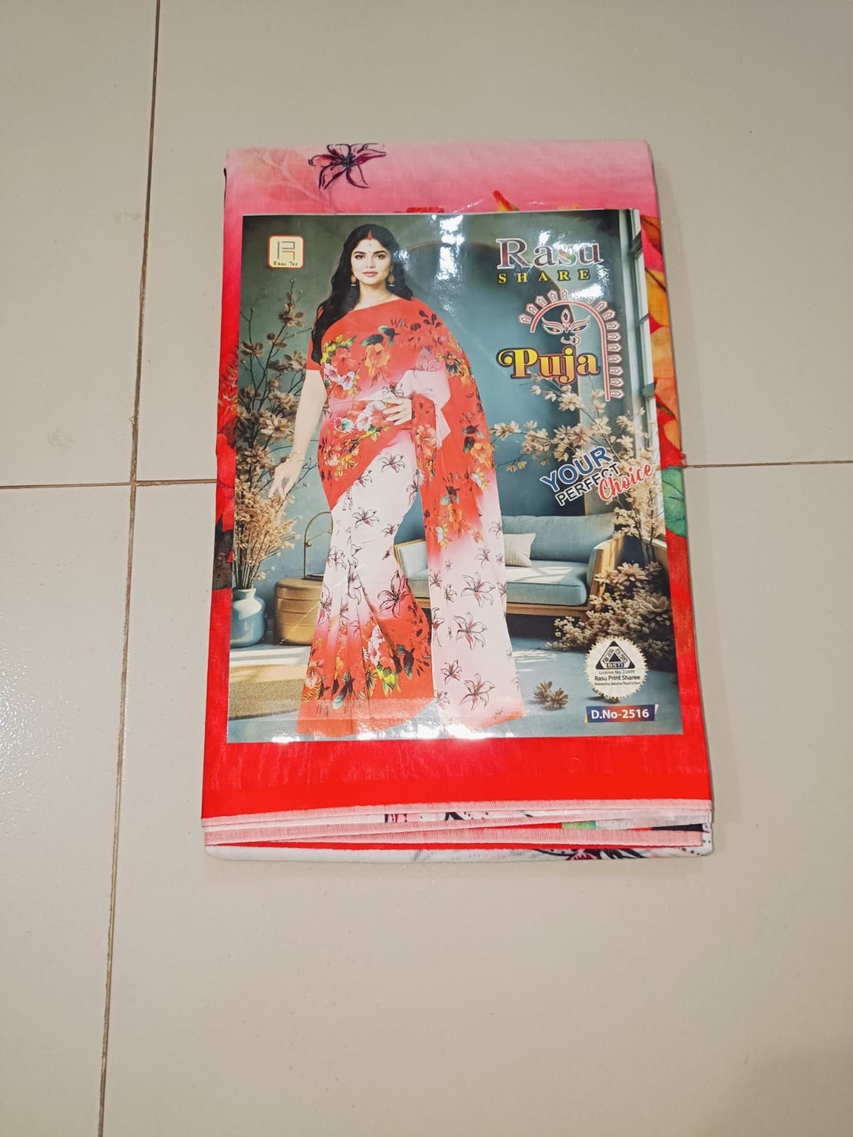 Multicolor Digital Print Saree red white