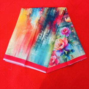 Multicolor Digital Print Saree Red with Black