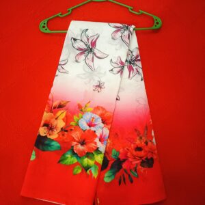 Multicolor Digital Print Saree Red with Wight